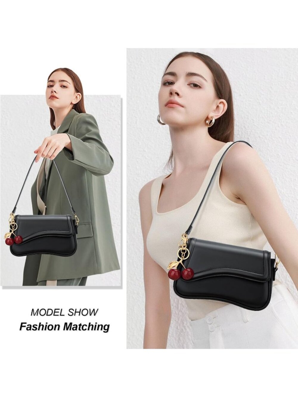 Women's Red Black Mini Hobo Shoulder Bag Crossbody Purse Detachable Strap - Picture 2 of 7